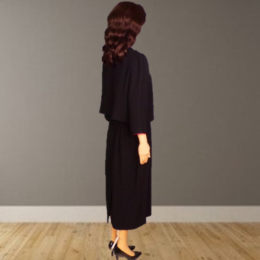POSITIVE ATTITUDE/ANN GERLIN size 14 black/fuchsia 2-piece set jacket/skirt - Picture 4 of 11